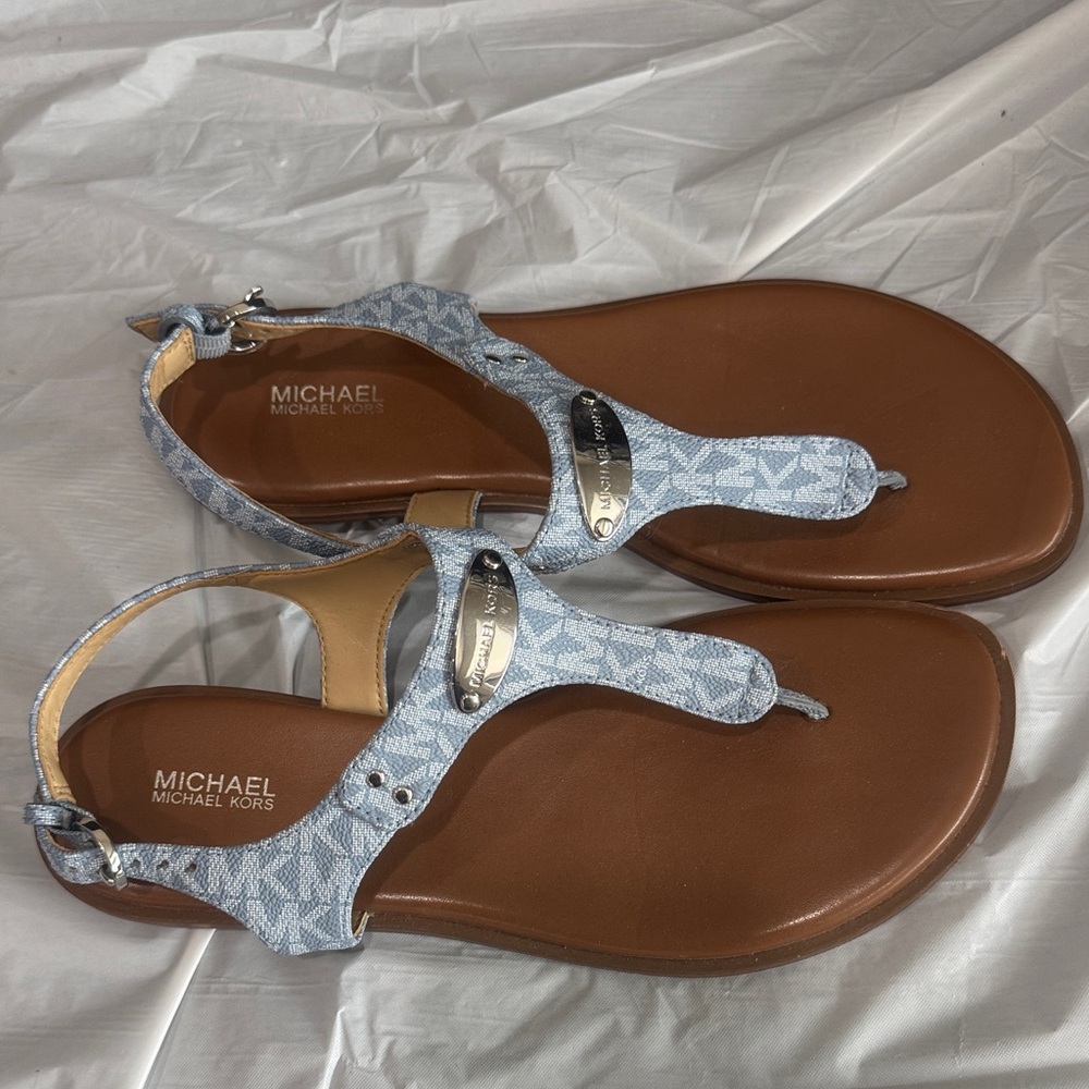 Michael Kors Light Blue Patterned Sandals monograms size 9.5  women